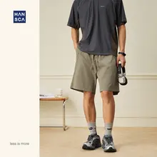 レトロカラーのワークスタイルショートパンツ【フィット・抽綱デザイン・五分丈】（セットアップ対応）