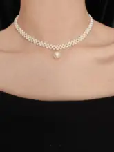フランス風 ヴィンテージデザインの上品な編み込みパールネックレス【ロングチェーン】