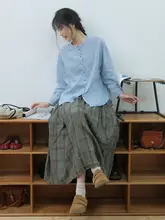 リネン製 春夏用 レディース ボタンダウンシャツ【シンプル・レトロスタイル・立ち襟】