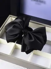 黒のリボン付きヘアクリップ【ダブルサイド・大きめ・サメクリップ・サテン仕上げ・エレガントな髪飾り】