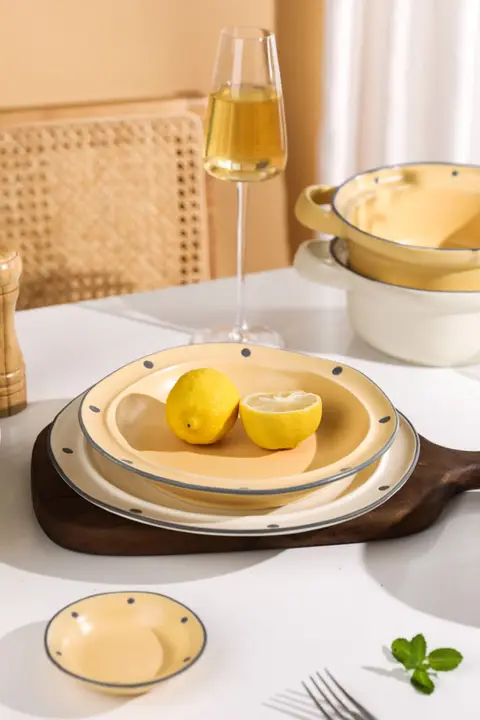 モランディドット マットセラミック食器セット【不規則デザイン・盛り付け皿・ご飯茶碗】