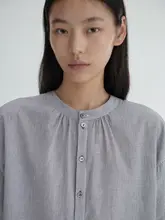 リボン付き両面着用可能なストライプコットンシャツ【カジュアルデザイン・春秋用】