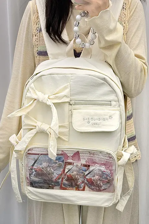 おしゃれなリボンデザインの大容量バックパック【透明素材・学生向け】