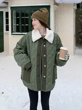 レトロなラムウールパッチワークのダイヤモンドキルティングコート【女性用・軽量・カジュアルスタイル】