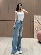 高級感あるワイドレッグデニムパンツ【レディース・ハイウエスト・フィット・ストレート】