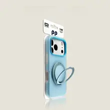iPhone用 背面ケース【ピンク・ジェリー素材・陶器風円形スタンド・高級感ある肌触り】