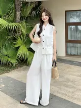 優雅な花柄ジレとワイドパンツ【春夏対応・女性用】（セットアップ対応）