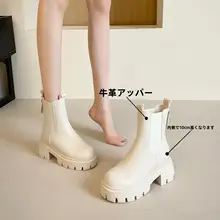 牛革製 内部高増加の厚底チェルシーブーツ【秋冬用・英倫スタイル・加毛】