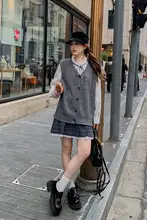 Vネックニットベスト【冬用・大きいサイズ・ルーズフィット・重ね着に最適】（セットアップ対応）