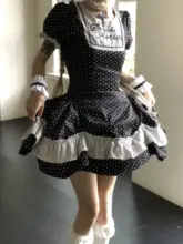 バブルスリーブの黒い星柄ドットティアードスカートワンピース（セットアップ対応）