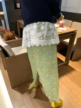 花柄Aラインスカート【高腰・緑色・秋冬用】（セットアップ対応）
