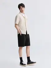 セットアップ メンズ カジュアルシャツ ハーフパンツ リネン混 キューバカラー シンプル 薄手 リゾート 通勤 夏「GXG」
