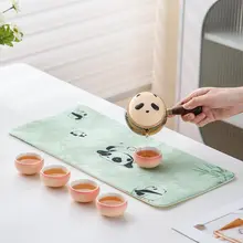 パンダデザインの茶道用テーブルクロス【防水・厚手・和風茶器セット対応】