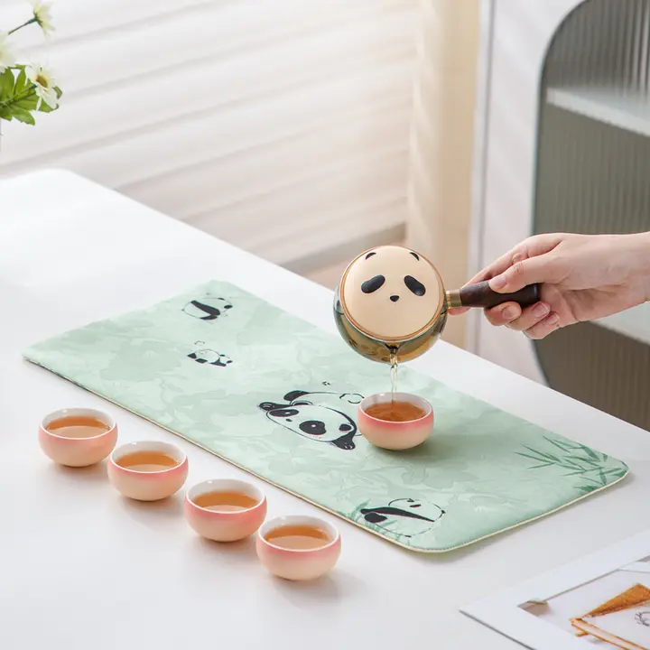 パンダデザインの茶道用テーブルクロス【防水・厚手・和風茶器セット対応】