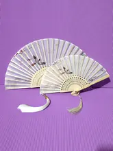 ミニ竹製折り扇子【中国風・学生向け・夏用・携帯便利・絹布仕立て】