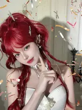 AG ロングウィッグ【レッド・ロリータ風・フルウィッグ・前髪あり・自然な巻き髪】
