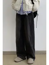アメリカンヴィンテージウォッシュデザインの猫ひげブルーデニムパンツ【ユニセックス・ルーズストレート・ワイドレッグ・スリム効果】