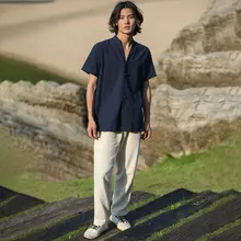中国風リネン中山シャツ【男性用・短袖・カジュアル・夏用】