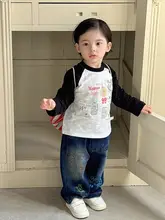 春用 カラフルなプリント長袖Tシャツとパンツの女の子向けコーディネート（セットアップ対応）