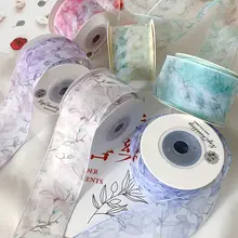玉蘭花つきシフォンリボン手作りヘアアクセサリー用材料【DIY・ギフト包装に最適】