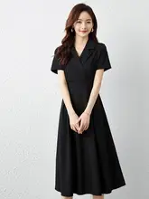 洗練されたデザインの黒いウエストマークスーツカラーワンピース【ビジネス・フォーマル用】