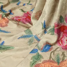 デジタルプリント牡丹柄素材の旗袍風ドレス【サテン生地・ルームウエアに最適】