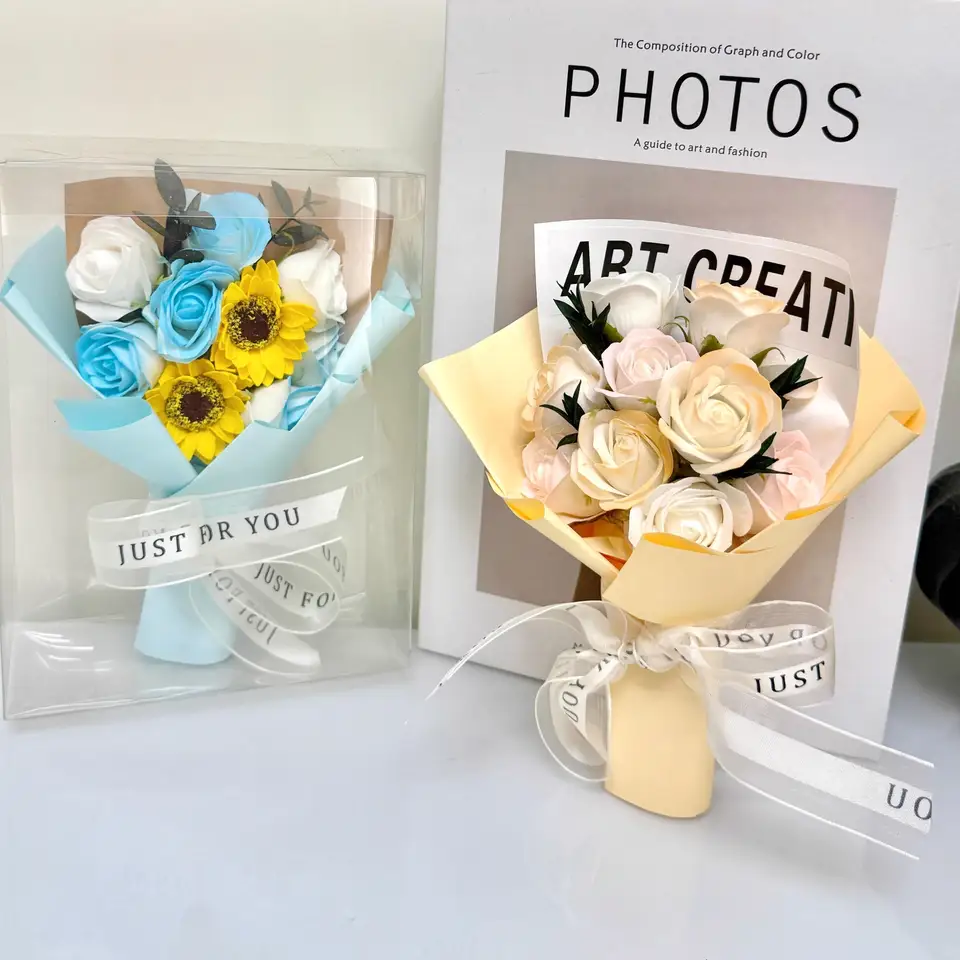 ミニ花束【ポケットサイズ・の花・バラとひまわり】（セットアップ対応）