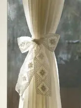 HEGALY 刺繍レースカーテンタッセル【白・ヴィンテージ風・ロマンティックデザイン】