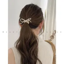 パールリボン付き高弾性ヘアゴム【女性用・ポニーテール用・オシャレなヘアアクセサリー】