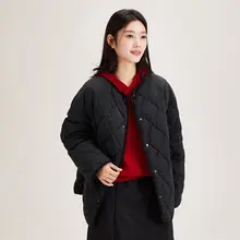 菱形キルティングデザインのラウンドネックダウンコート【ファッション・ゆったりタイプ】（セットアップ対応）