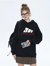 カジュアルな文字プリントフード付きパーカー【秋冬用・女性・トレンドデザイン】（セットアップ対応）