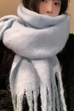 モヘア ブルー スカーフ 冬の韓国風の雰囲気