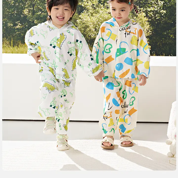 子供用春秋薄手コットンパジャマ【男の子用・外出用・2点セットの対応】