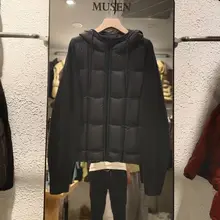 ニットデザインのダウンジャケット【軽量・フード付き・女性用・ショート丈・白鹅绒】