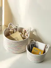 化粧品用デスク収納ボックス【手編み・コットンワイヤー製・ブラシ・リップ・雑貨収納に最適】