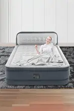 アウトドア用インテックス 内蔵電動ポンプ付きエアベッド【ダブルサイズ・厚手・背もたれ付き】