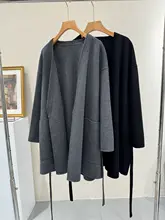 中長丈ダブルフェイスコート【Vネック・柔らかいラムウール・秋冬用・シンプルデザイン】