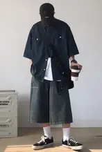ヴィンテージ風 コットンデニムシャツ【半袖・男士用・ゆったりフィット】