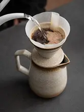 ヴィンテージ風陶器のハンドドリップコーヒーポット【V60フィルター付き・手作り・家庭用】（セットアップ対応）
