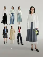 エレガントなデザインの白色長袖シャツ【フレンチスタイル・立ち襟・秋用】