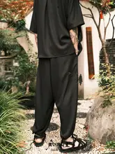 中国風刺繍のゆったりカジュアルパンツ【春夏用・男女兼用・ブラック】