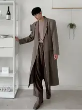 春用 メンズ長袖トレンチコート【膝下丈・ルーズフィット・韓国風デザイン】