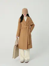 高級感あるキャメル色のダブルフェイスカシミアコート【厚手・中長丈・レディース】