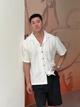 古典的なキューバカラーの織り感ある半袖シャツ【カジュアルスタイル・男性用】