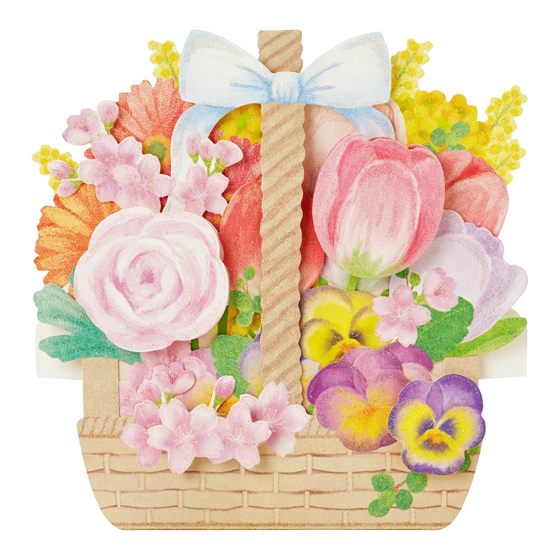 立体チューリップ花バスケットカード【感謝のメッセージ・卒業シーズン用・手書き対応】