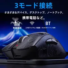 軽量化デザインの無線3モードマウス【ゲーミング・FPS対応・Bluetooth・デスクトップ＆ノートパソコン用】