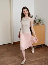 優雅なフリル付きハイウエストAラインスカート【夏用・デザイン・女性用】