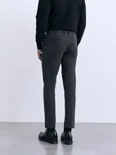 ビジネスカジュアル グレー メンズウールパンツ【抗皺・厚手・ストレートレッグ】