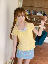 夏用 薄手のTシャツ【ミルク黄色・花柄スカート付き・女性用】（セットアップ対応）