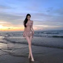 ビキニ【純欲セクシー・水晶装飾・三点セット・リゾート・温泉用】（セットアップ対応）